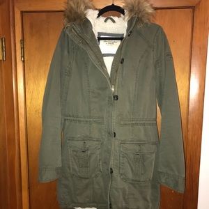 Khaki Green coat w/ Hooded Fur